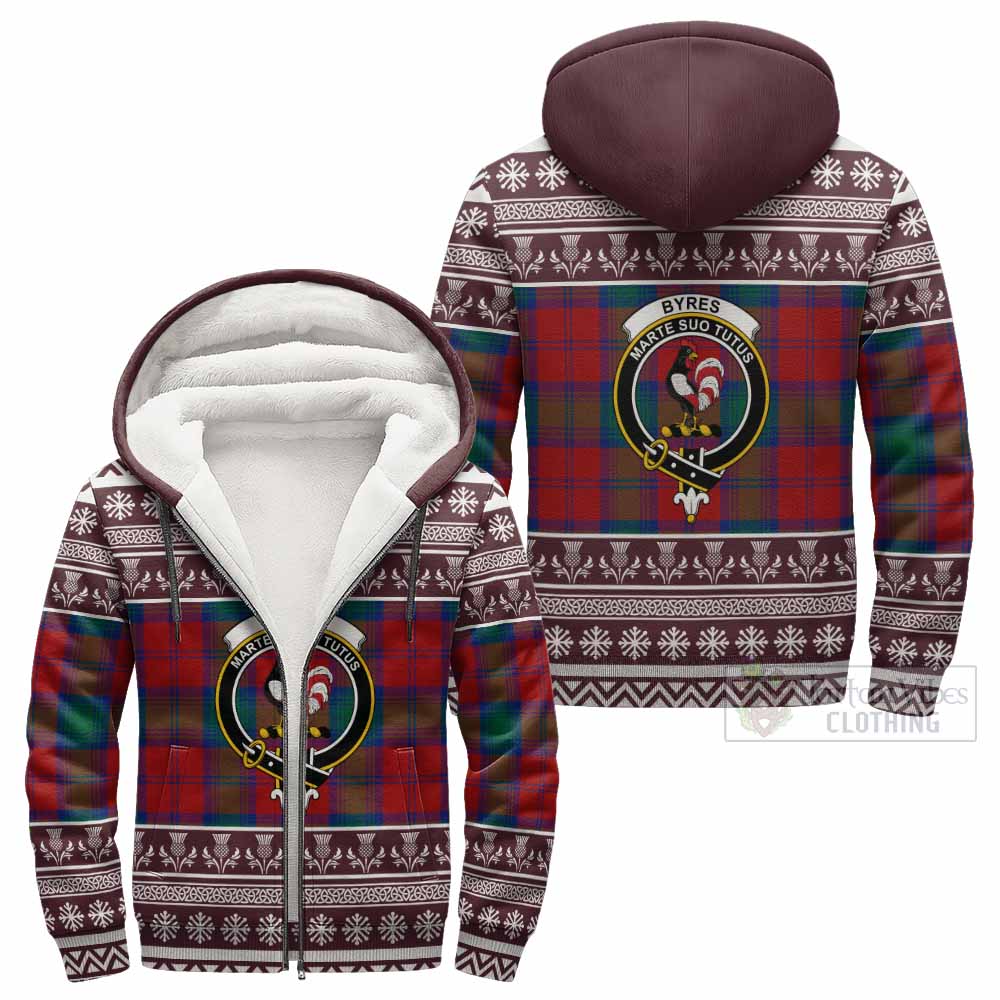 Byres (Byses) Clan Tartan Christmas Fleece Hoodie with Family Crest - Tartan Vibes Clothing