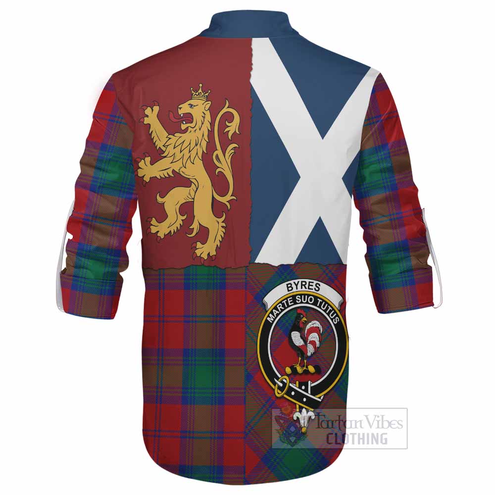Byres (Byses) Crest Tartan Ghillie Shirt with Lion Rampant Saltire Style - Tartan Vibes Clothing