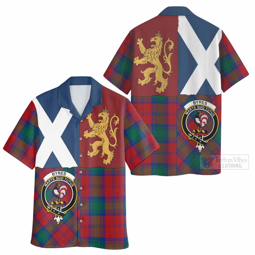 Byres (Byses) Crest Tartan Hawaiian Shirt with Lion Rampant Saltire Style