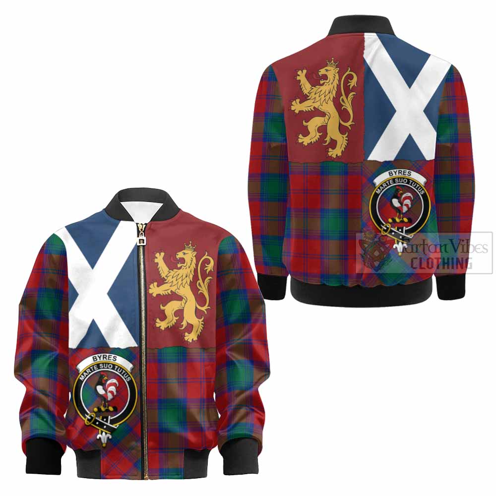 Byres (Byses) Crest Tartan Kid Bomber Jacket with Lion Rampant Saltire Style - Tartan Vibes Clothing