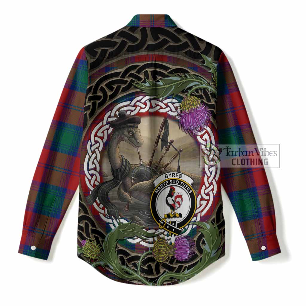 Byres (Byses) Tartan Crest Bagpipe Nessie Women Casual Shirt Scottish Loch Ness Monster Celtic Thistle