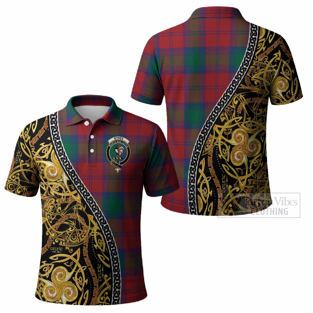 Byres (Byses) Tartan Crest Polo Shirt Celtic Knot and Triple Trickle Spiral Symbols