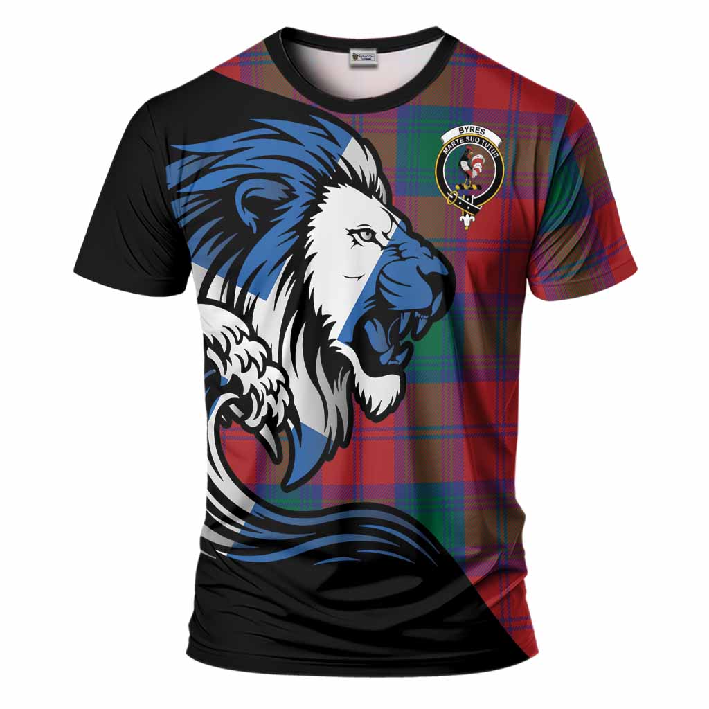 Byres (Byses) Tartan Crest T-Shirt Scottish Golden Lions Wave Flow