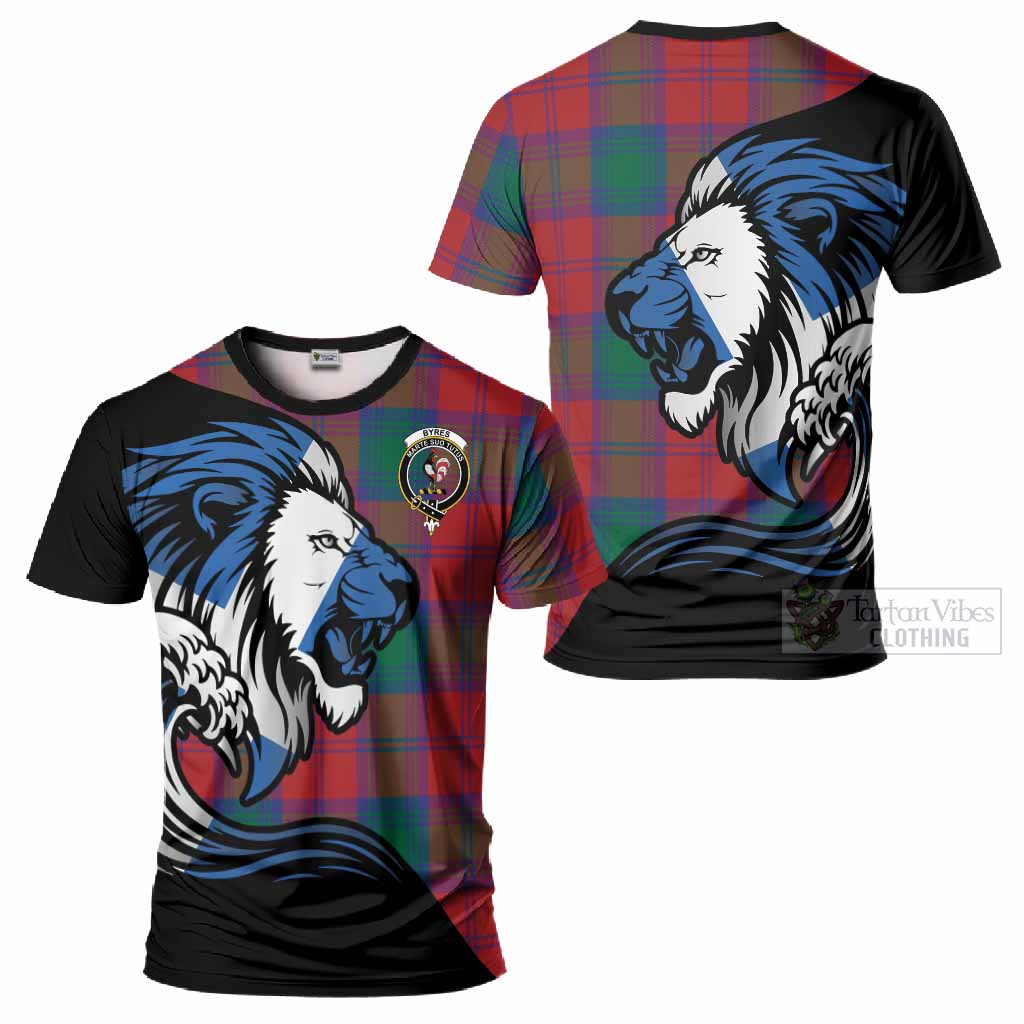 Byres (Byses) Tartan Crest T-Shirt Scottish Golden Lions Wave Flow
