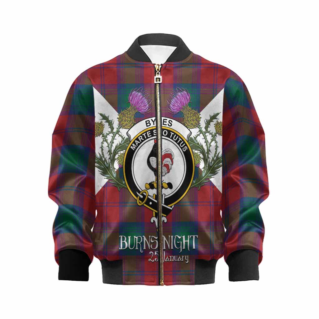 Byres (Byses) Tartan Family Crest Kid Bomber Jacket Scottish Burns Night Thistle Floral
