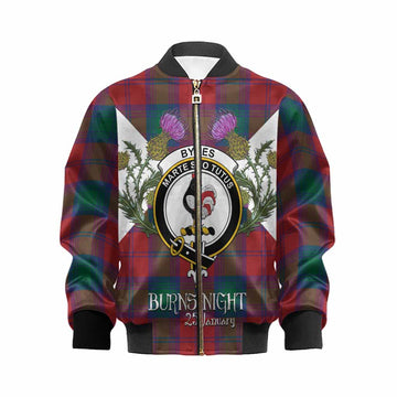 Byres (Byses) Tartan Family Crest Kid Bomber Jacket Scottish Burns Night Thistle Floral