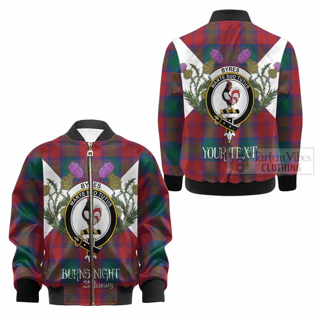 Byres (Byses) Tartan Family Crest Kid Bomber Jacket Scottish Burns Night Thistle Floral