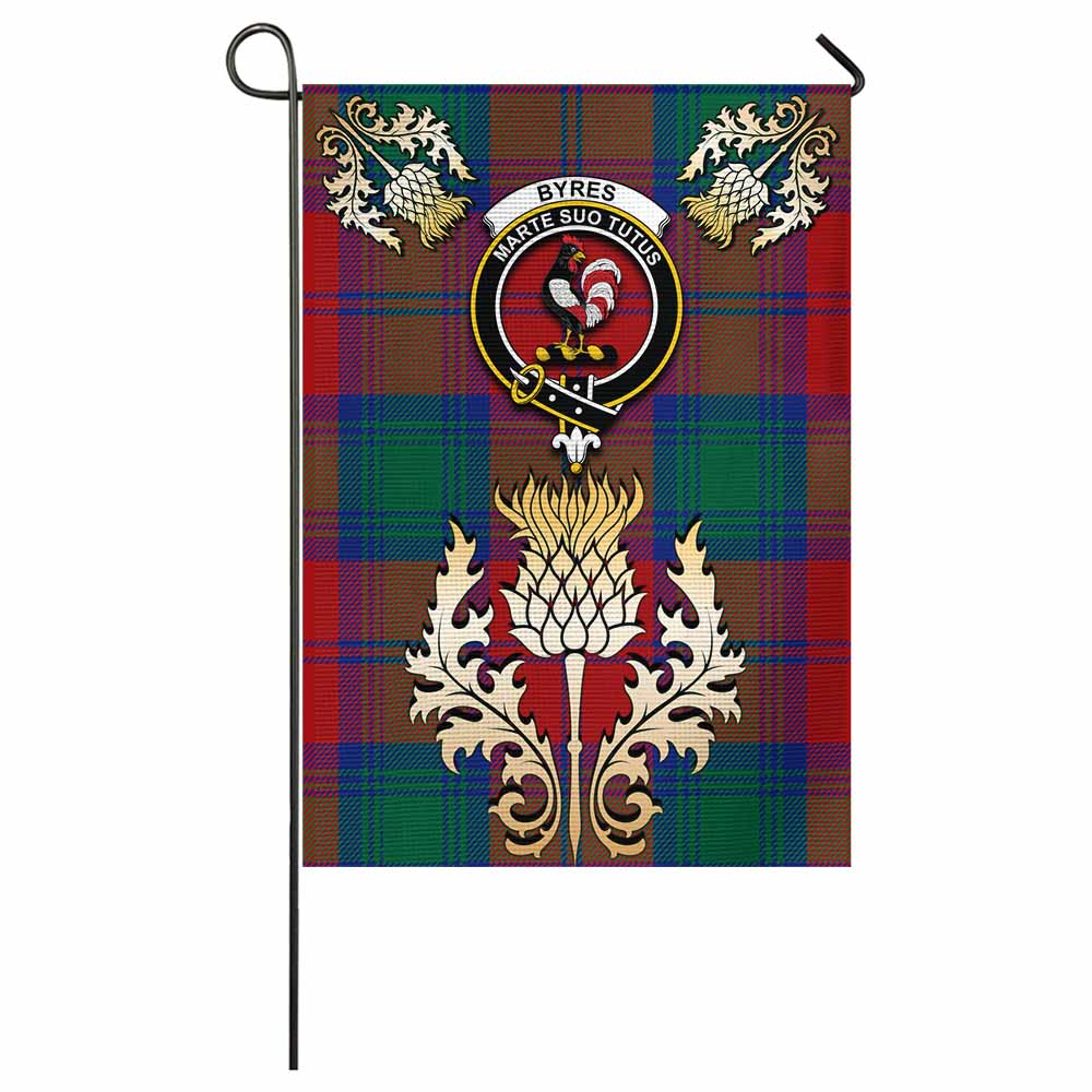 Byres (Byses) Tartan Garden Flag with Golden Regal Scottish Thistle Emblem - Tartan Vibes Clothing