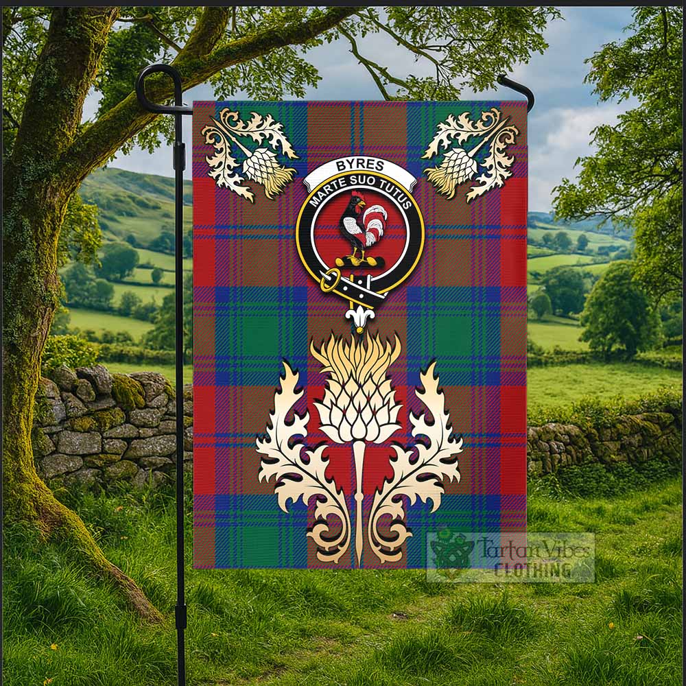Byres (Byses) Tartan Garden Flag with Golden Regal Scottish Thistle Emblem - Tartan Vibes Clothing