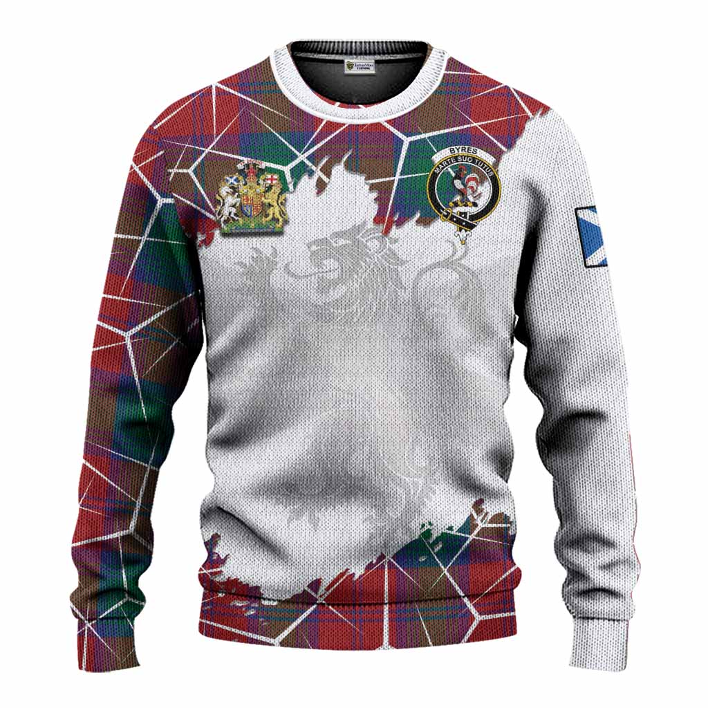 Byres (Byses) Tartan Knitted Sweater with Family Crest and Lion Rampant Grunge Style