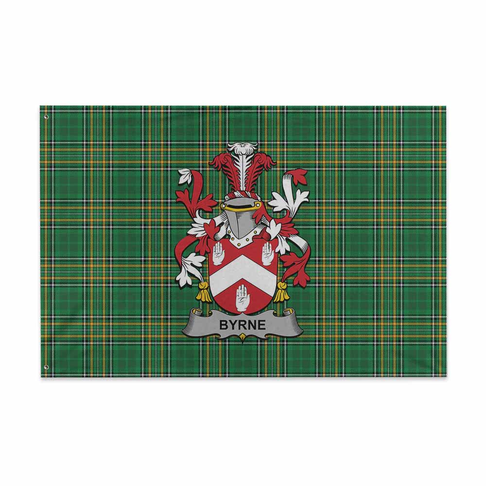 Tartan Vibes Clothing Byrne Irish Clan Tartan House Flag with Coat of Arms