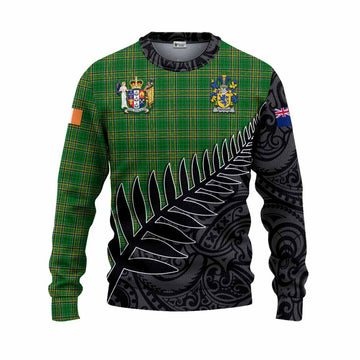 Tartan Vibes Clothing Cadogan Irish Clan Tartan Knitted Sweater with Coat of Arms New Zealand Silver Fern Half Style
