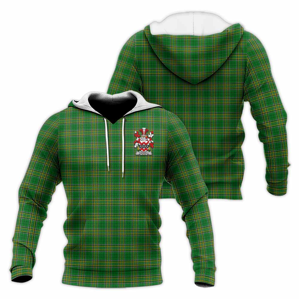 Tartan Vibes Clothing Cadwell Irish Clan Tartan Knitted Hoodie with Coat of Arms