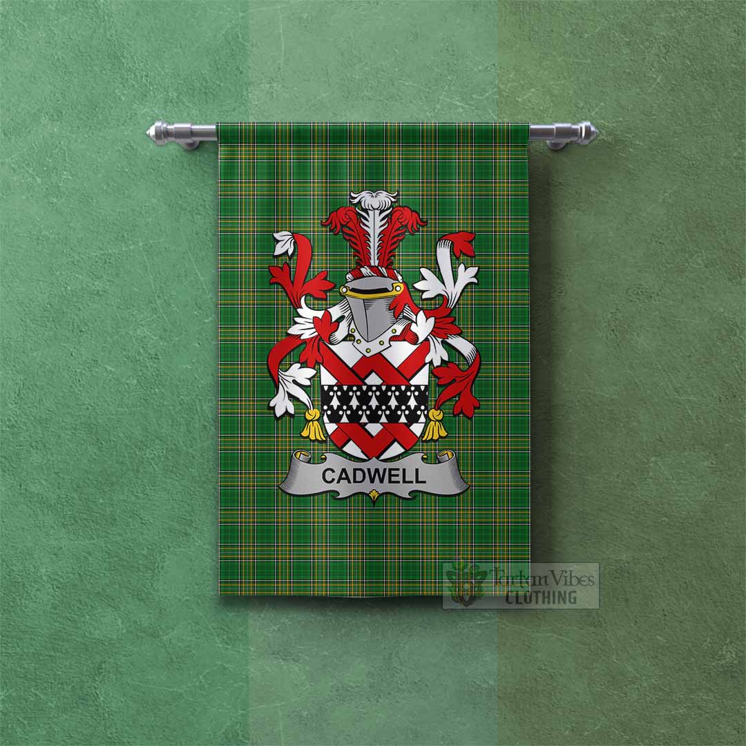 Tartan Vibes Clothing Cadwell Irish Clan Tartan Gonfalon, Tartan Banner with Coat of Arms