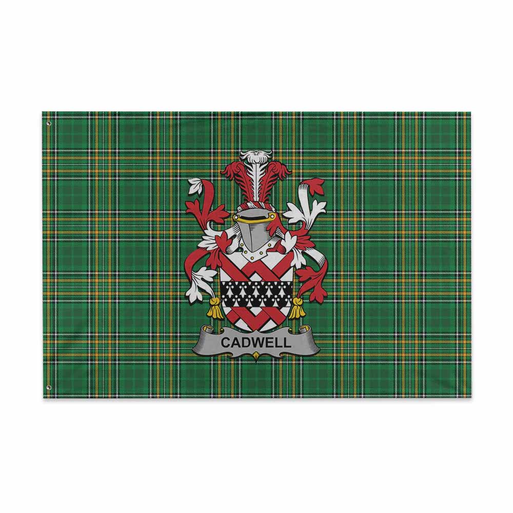 Tartan Vibes Clothing Cadwell Irish Clan Tartan House Flag with Coat of Arms