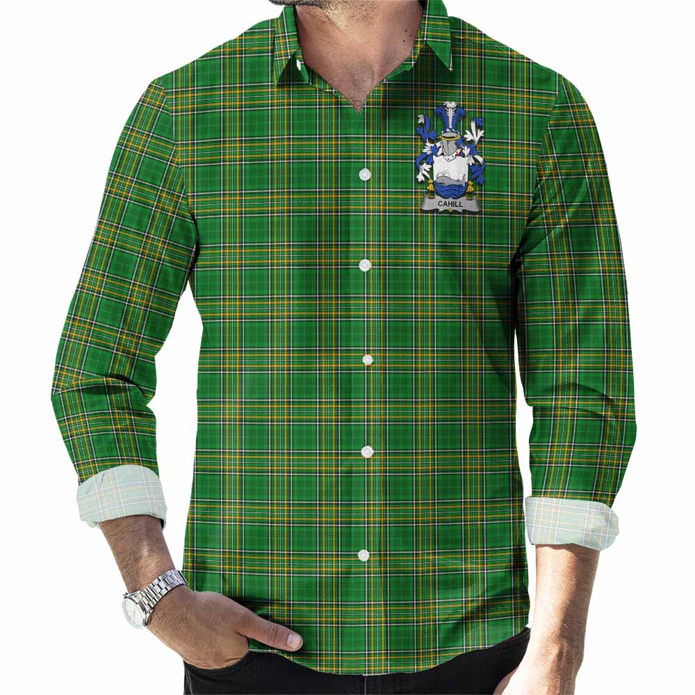 Cahill Irish Clan Tartan Long Sleeve Button Up with Coat of Arms Men's Shirt - Tartan Vibes Clothing