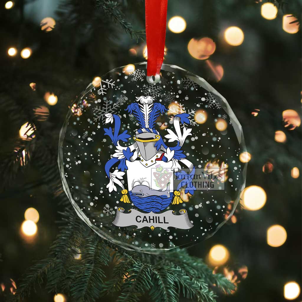 Tartan Vibes Clothing Cahill Irish Clan Christmas Glass Ornament with Coat of Arms
