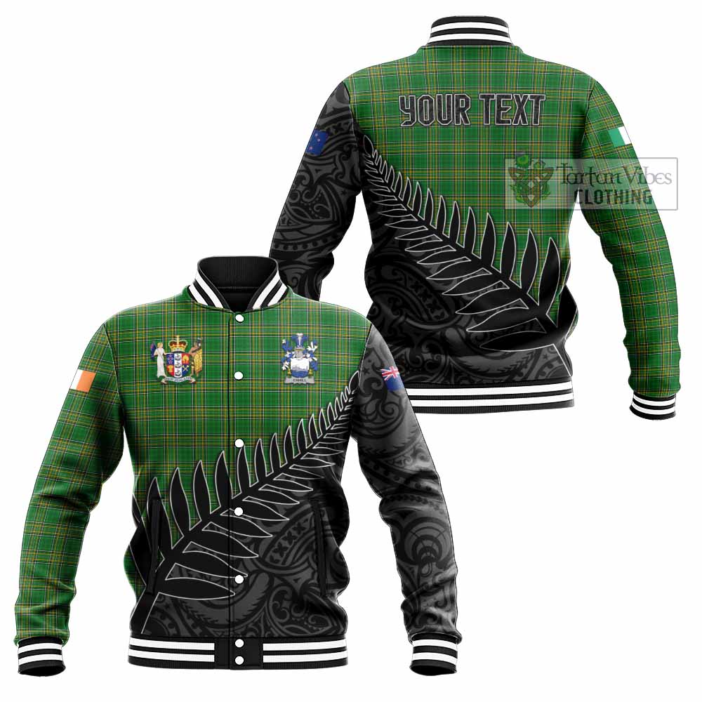 Tartan Vibes Clothing Cahill Irish Clan Tartan Baseball Jacket with Coat of Arms New Zealand Silver Fern Half Style