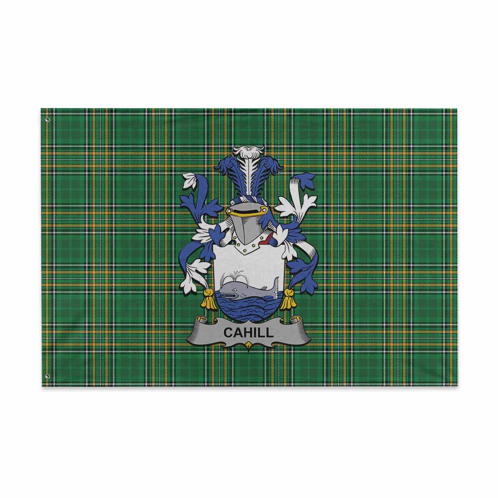 Tartan Vibes Clothing Cahill Irish Clan Tartan House Flag with Coat of Arms