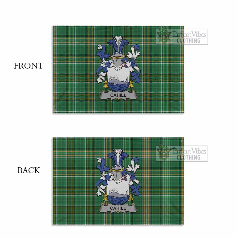 Tartan Vibes Clothing Cahill Irish Clan Tartan House Flag with Coat of Arms
