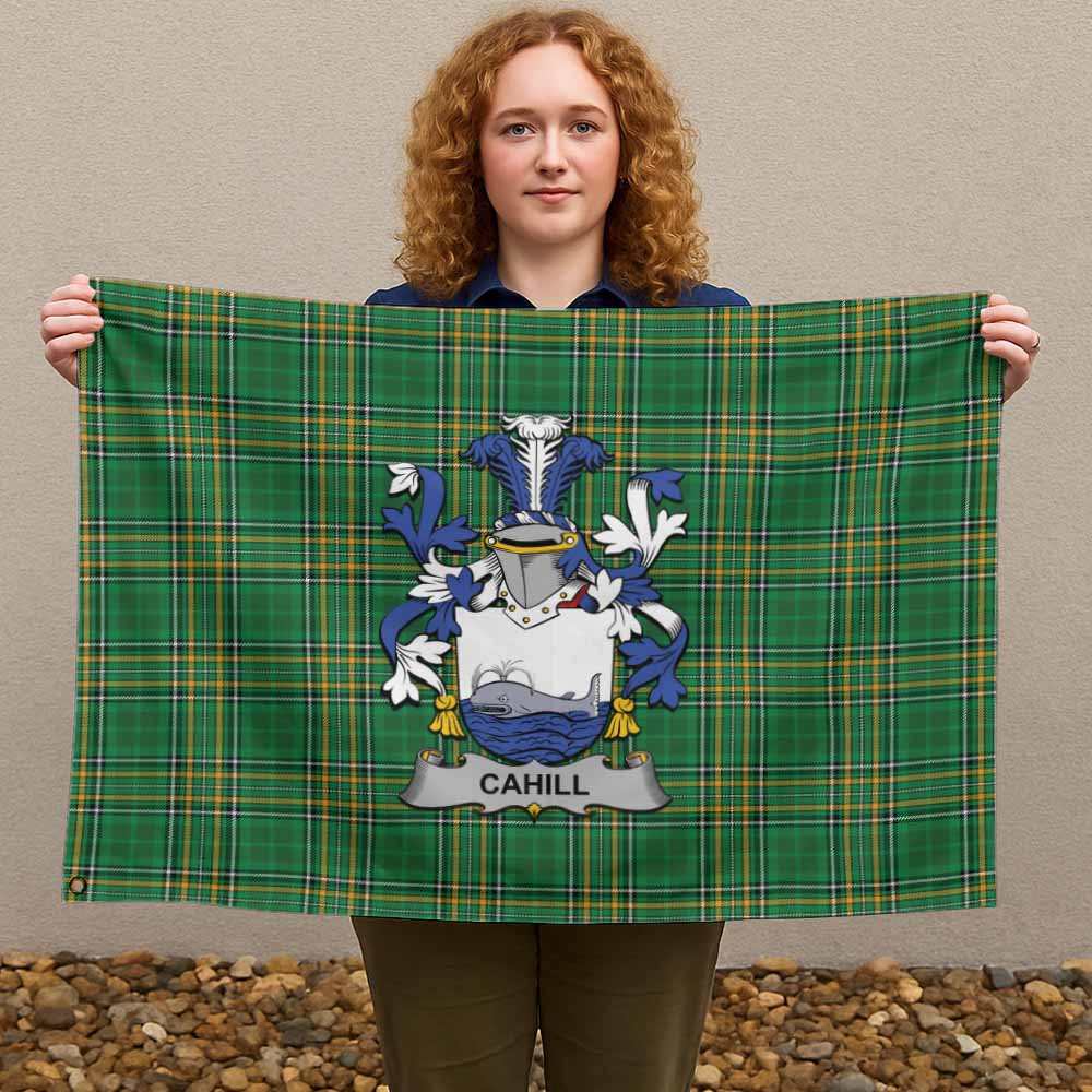 Tartan Vibes Clothing Cahill Irish Clan Tartan House Flag with Coat of Arms