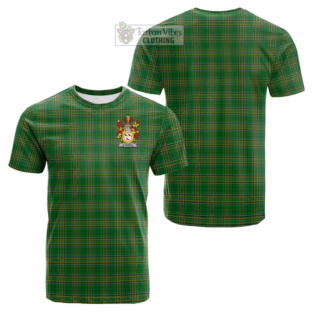 Tartan Vibes Clothing Cairnes Irish Clan Tartan Cotton T-shirt with Coat of Arms