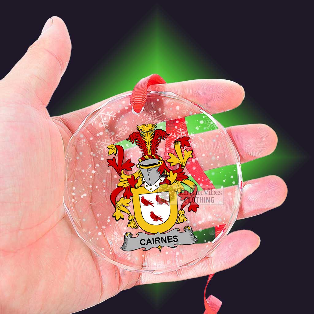 Tartan Vibes Clothing Cairnes Irish Clan Christmas Glass Ornament with Coat of Arms