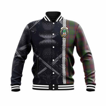 Tartan Vibes Clothing Cairns Tartan Baseball Jacket with Family Crest Cross Sword Thistle Celtic Vibes