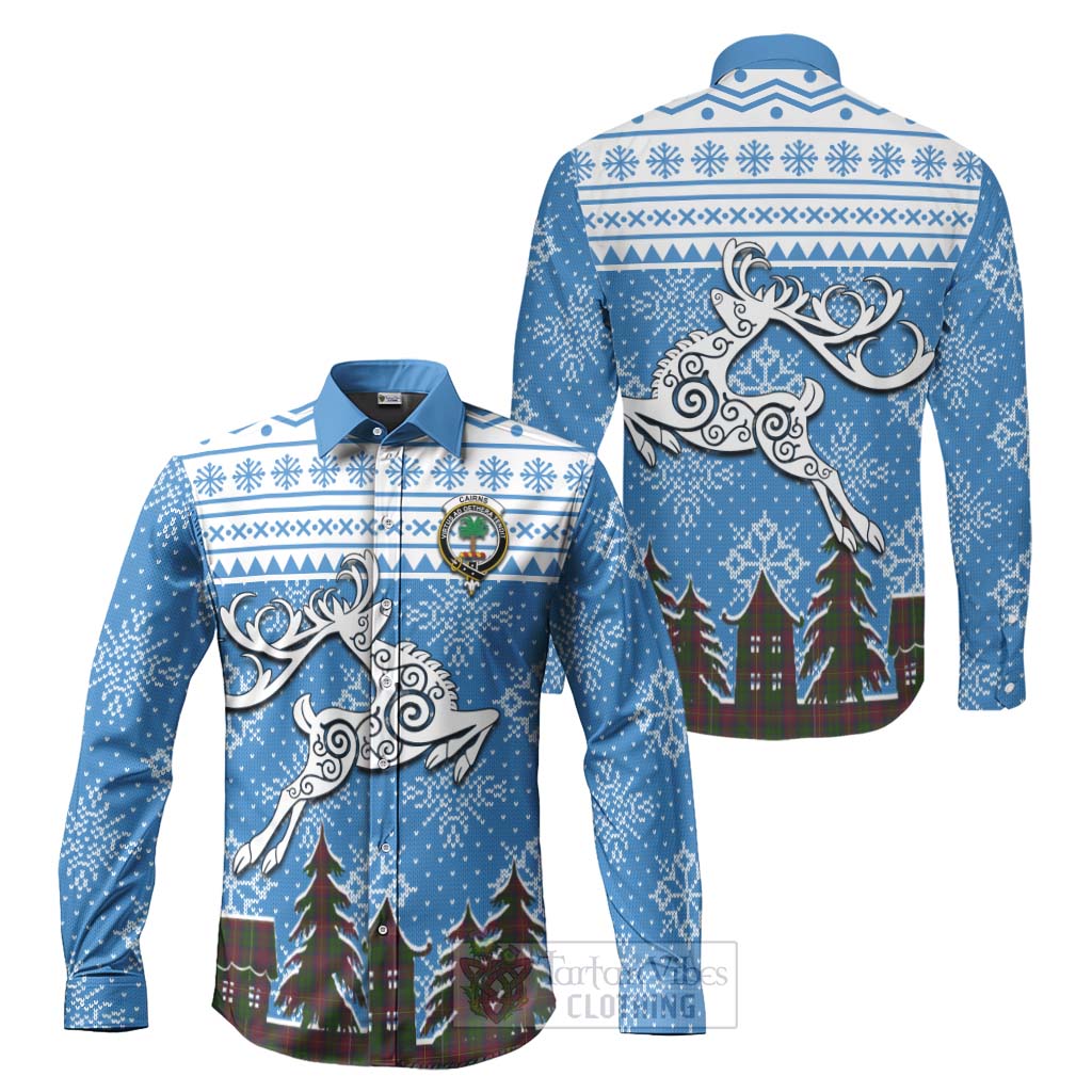 Cairns Clan Christmas Long Sleeve Button Shirt Celtic Reindeer Style Men's Shirt S - Tartan Vibes Clothing