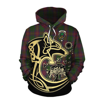 Tartan Vibes Clothing Cairns Tartan Cotton Hoodie with Family Crest Celtic Wolf Style