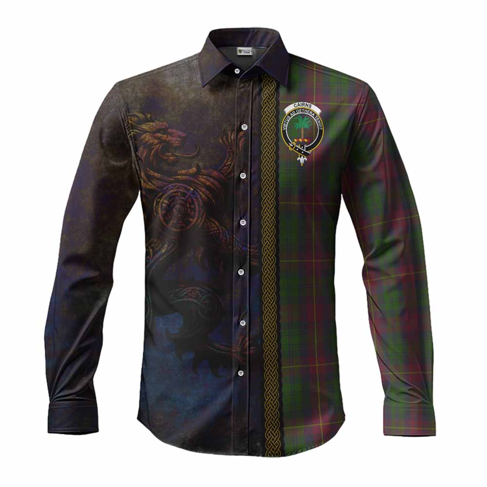Cairns Tartan Family Crest Long Sleeve Button Shirt Alba Gu Brath Be Brave Lion Ancient Style Men's Shirt S - Tartan Vibes Clothing