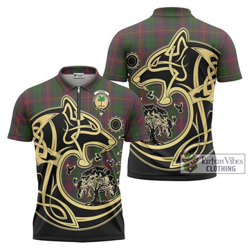 Cairns Tartan Zipper Polo Shirt with Family Crest Celtic Wolf Style
