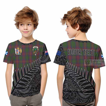 Tartan Vibes Clothing Cairns Crest Tartan Kid T-Shirt with New Zealand Silver Fern Half Style