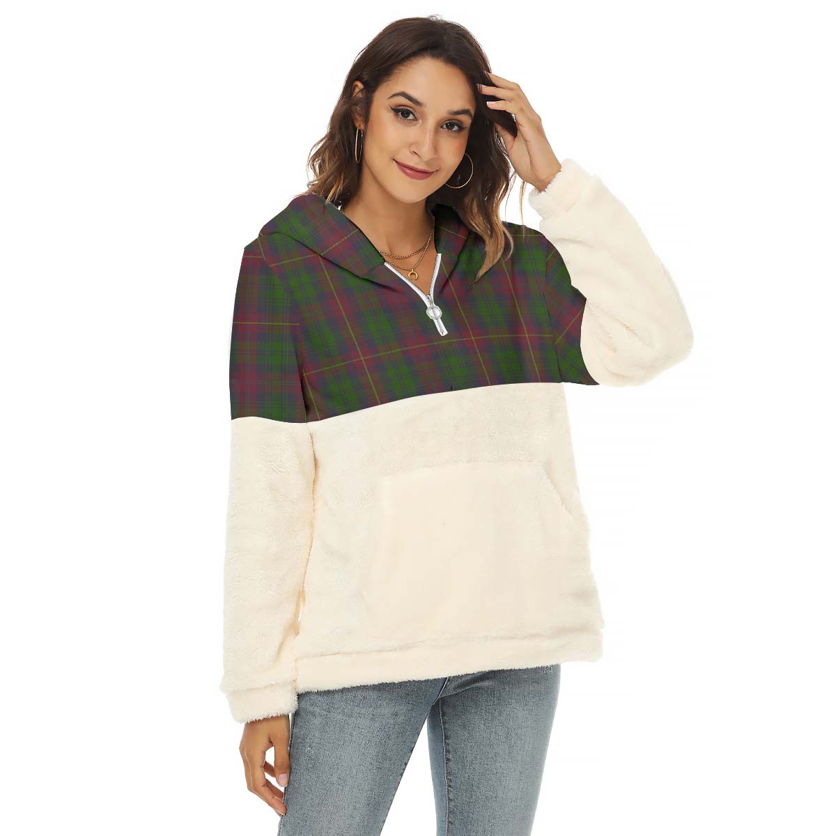 Cairns Tartan Half Style Women's Borg Fleece Hoodie with Half Zip Female - Tartan Vibes Clothing