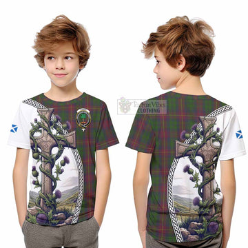 Cairns Tartan Kid T-Shirt with Family Crest and St. Andrew's Cross Accented by Thistle Vines Youth XL Size14 - Tartan Vibes Clothing