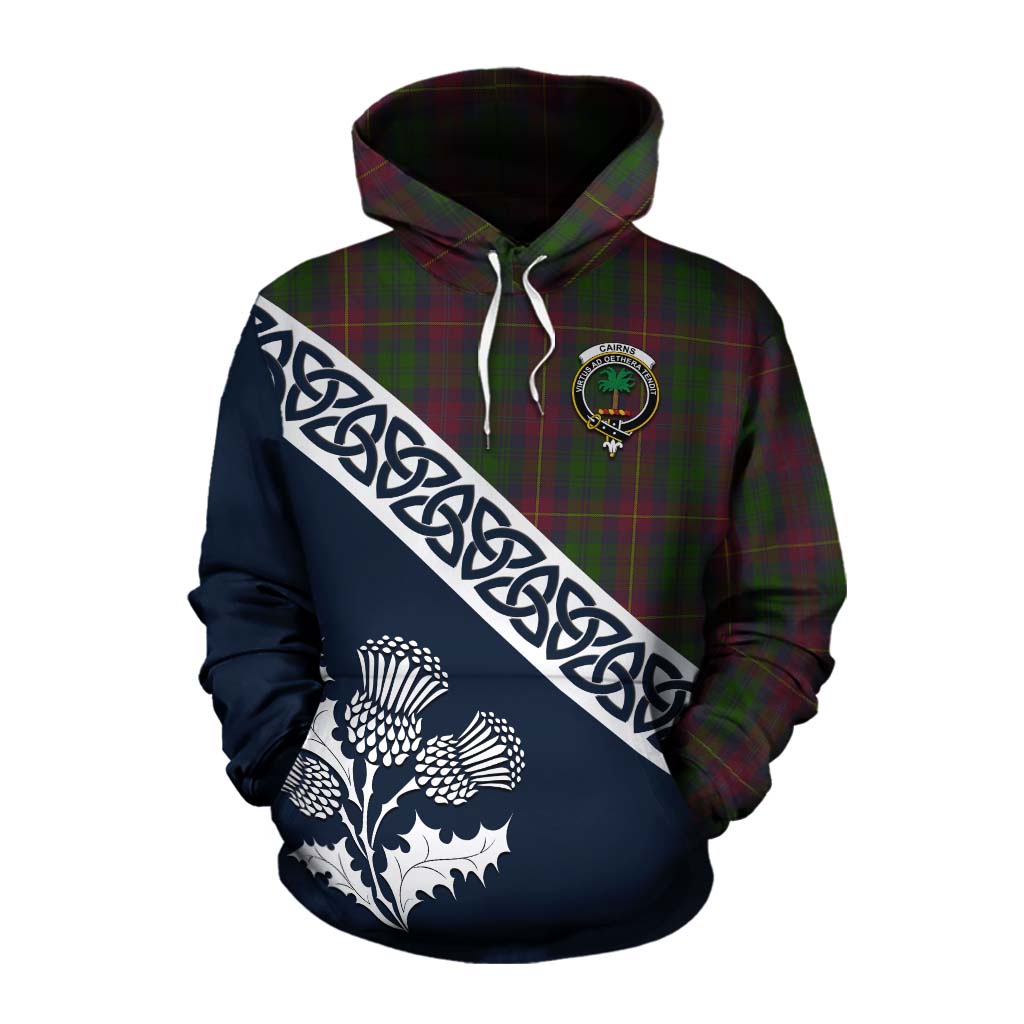 Tartan Vibes Clothing Cairns Tartan Cotton Hoodie Featuring Thistle and Scotland Map