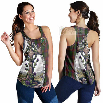 Cairns Tartan Women's Racerback Tanks with Family Crest and St. Andrew's Cross Accented by Thistle Vines 4XL - Tartan Vibes Clothing