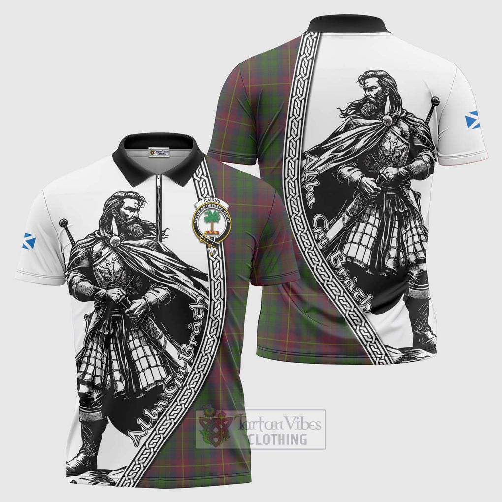 Cairns Tartan Clan Crest Zipper Polo Shirt with Highlander Warrior Celtic Style Unisex - Tartan Vibes Clothing