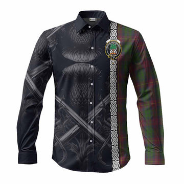 Tartan Vibes Clothing Cairns Tartan Long Sleeve Button Shirt with Family Crest Cross Sword Thistle Celtic Vibes