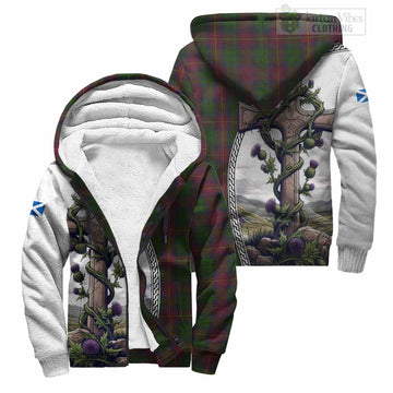 Cairns Tartan Sherpa Hoodie with Family Crest and St. Andrew's Cross Accented by Thistle Vines Unisex S - Tartan Vibes Clothing