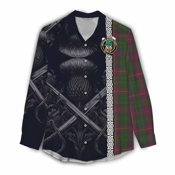 Cairns Tartan Women's Casual Shirt with Family Crest Cross Sword Thistle Celtic Vibes Female - Tartan Vibes Clothing