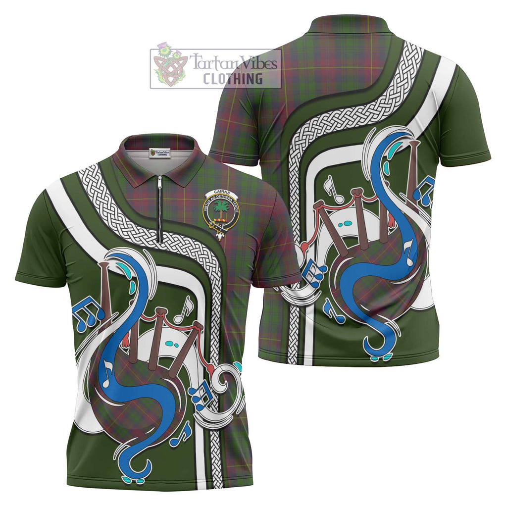 Cairns Tartan Zipper Polo Shirt with Epic Bagpipe Style Unisex - Tartanvibesclothing Shop