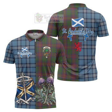 Cairns Tartan Zipper Polo Shirt Happy St. Andrew's Day Half Tartan Style