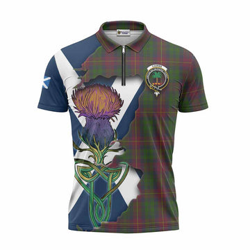 Tartan Vibes Clothing Cairns Tartan Family Crest Zipper Polo Shirt Scottish Thistle Celtic Inspired