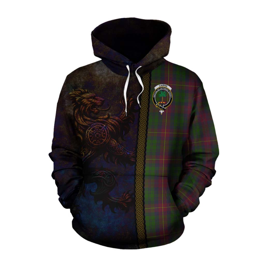Tartan Vibes Clothing Cairns Tartan Family Crest Cotton Hoodie Alba Gu Brath Be Brave Lion Ancient Style