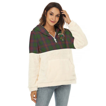 Cairns Tartan Half Style Women's Borg Fleece Hoodie with Half Zip with Family Crest Female - Tartan Vibes Clothing