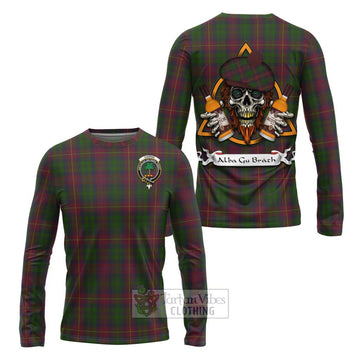 Cairns Tartan Long Sleeve T-Shirt with Family Crest and Bearded Skull Holding Bottles of Whiskey Unisex - Tartan Vibes Clothing