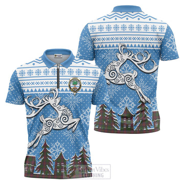 Cairns Clan Christmas Zipper Polo Shirt Celtic Reindeer Style