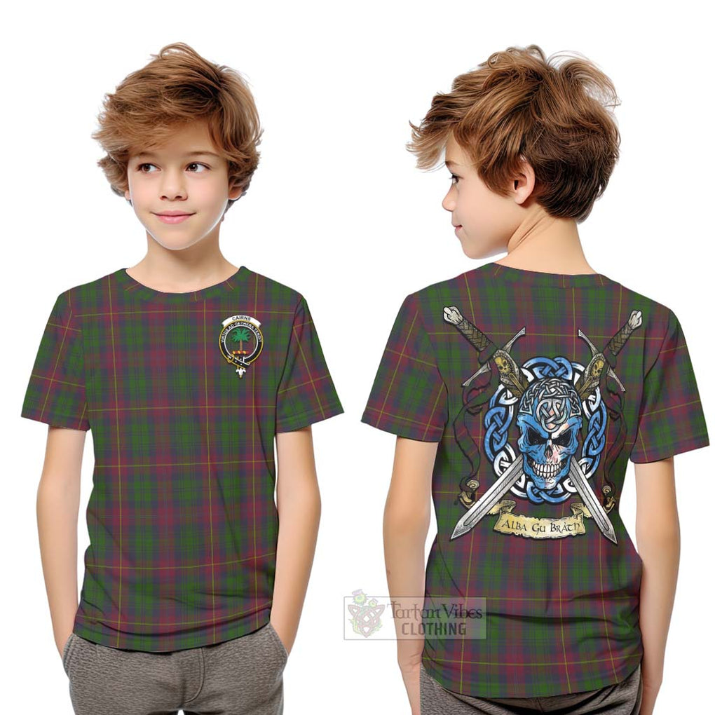 Cairns Tartan Kid T-Shirt with Family Crest Celtic Skull Style Youth XL Size14 - Tartan Vibes Clothing