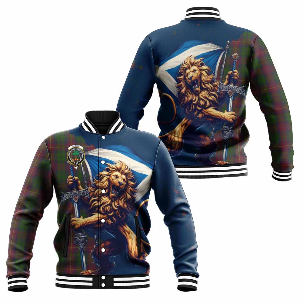 Tartan Vibes Clothing Cairns Tartan Family Crest Baseball Jacket with Scottish Majestic Lion